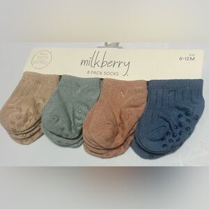 Milkberry Baby Socks Bamboo Non Slip 8 Pair NEW 6-12 Months